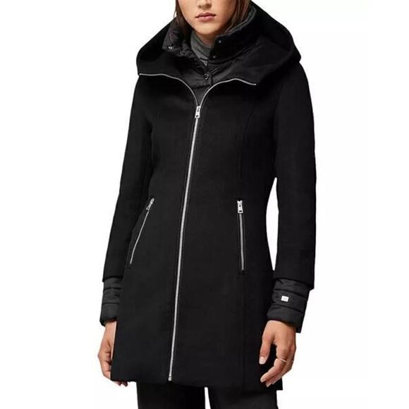 Soia & Kyo Rooney Hooded Mixed Media Coat M